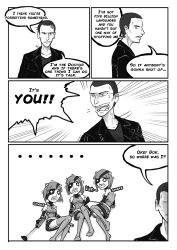 Rule 34 | comic, dalek, doctor who, jack harkness, jacket, leather, leather jacket, monochrome, multiple girls, ninth doctor, personification, rose tyler, short hair, teeth