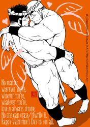 Rule 34 | 2boys, arms around neck, bara, couple, dutch angle, english text, eye contact, facial hair, forehead-to-forehead, from above, from side, full body, fundoshi, greyscale with colored background, hachimaki, hand on another&#039;s waist, headband, heads together, heart, ichikawa kazuhide, japanese clothes, long sideburns, looking at another, male focus, mature male, mixed-language commentary, multiple boys, muscular, muscular male, original, pelvic curtain, profile, sanpaku, sideburns, sideburns stubble, stubble, thick eyebrows, thick thighs, thighs, topless male, yaoi