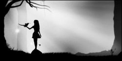 Rule 34 | alice (alice in wonderland), alice in wonderland, american mcgee&#039;s alice, bird, bug, butterfly, dark, flower, forest, grass, greyscale, insect, limbo (game), long hair, monochrome, nature, parody, silhouette, solo, style parody, tree