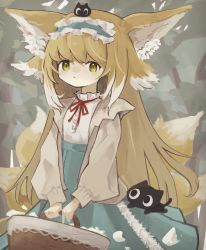 Rule 34 | 1girl, absurdres, animal ears, arknights, basket, blonde hair, blue hairband, blue skirt, brown cardigan, cardigan, cowboy shot, forest, fox ears, fox girl, fox tail, frilled hairband, frills, green eyes, hair down, hairband, heixiu, high-waist skirt, highres, holding, holding basket, kitsune, long hair, long sleeves, looking at viewer, luo xiaohei, merawo, multicolored hair, multiple tails, nature, neck ribbon, open cardigan, open clothes, red ribbon, ribbon, shirt, skirt, solo, streaked hair, tail, luo xiaohei zhanji, very long hair, white hair, white shirt