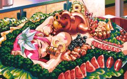 Rule 34 | 1990s (style), 1girl, 2 shot diary 2, breasts, breasts apart, cherry, food, fruit, game cg, lying, mai (2 shot diary 2), may-be soft, nude, nyotaimori, object insertion, on back, pc98, pineapple, pineapple slice, pink hair, pork, retro artstyle, small nipples, spread legs, tagme, tomato, vaginal, vaginal object insertion, x x