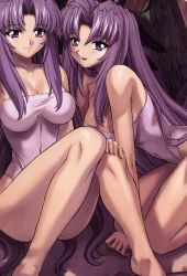 Rule 34 | 00s, 2girls, bare shoulders, blush, breasts, female focus, highres, large breasts, long hair, mogudan, multiple girls, natalie (scrapped princess), open mouth, parted bangs, purple eyes, purple hair, scrapped princess, smile, swimsuit, tagme, zefiris