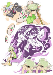 Rule 34 | + +, 2girls, ankle boots, arms behind back, back-to-back, bed, black footwear, black hair, blue shorts, boots, callie (splatoon), casual, cellphone, comic, cousins, detached collar, earrings, food, food on head, gloves, gomipomi, green legwear, green shirt, grey hair, holding, holding phone, indoors, inkling, inkling player character, jewelry, long hair, marie (splatoon), mask, mole, mole under eye, multiple girls, night, night sky, nintendo, object on head, phone, pointy ears, purple shirt, purple shorts, shirt, short hair, short jumpsuit, shorts, silent comic, sitting, sky, smartphone, standing, sushi, t-shirt, tentacle hair, white gloves