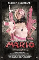 Rule 34 | 1girl, copyright name, gun, mario (series), nintendo, photo (medium), princess peach, super mario bros. 1, weapon