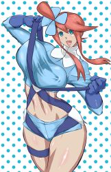 Rule 34 | 1girl, anatomical nonsense, bad anatomy, blue eyes, breasts, cameltoe, creatures (company), curvy, covered erect nipples, game freak, gym leader, highres, huge breasts, nintendo, pokemon, red hair, shirt, short shorts, shorts, skyla (pokemon), taut clothes, taut shirt, thick thighs, thighs, uya (yurukah), wide hips