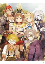 Rule 34 | 3boys, 3girls, ahoge, armor, atelier (series), atelier ryza, atelier ryza 1, bare shoulders, belt, blonde hair, book, boots, bracelet, braid, breasts, brown eyes, brown gloves, brown hair, cleavage, empel vollmer, glasses, gloves, grey hair, grin, hair ornament, hair ribbon, hairclip, happy, hat, highres, holding, holding book, hood, hood down, hooded vest, hoodie, jewelry, klaudia valentz, lent marslink, lila decyrus, long hair, looking at viewer, monocle, multiple boys, multiple girls, necklace, official art, open mouth, red hair, red shorts, reisalin stout, ribbon, round eyewear, short hair, short shorts, shorts, shoulder armor, single glove, smile, star (symbol), star necklace, tao mongarten, thighhighs, thighhighs under boots, toridamono, vest, white legwear, window