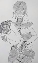 Rule 34 | bouquet, digimon, flower, highres, ladydevimon, long hair, mask, smile, traditional media
