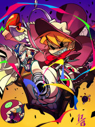 Rule 34 | ..., 2girls, aiming, aiming at viewer, andy anvil, avery (skullgirls), black eyes, bloody marie (skullgirls), blush, bomb, bone, bow, boxing gloves, car, censored, confetti, convenient censoring, dated, dress, evil smile, explosive, fuse, george the bomb, gloves, grin, gun, hair ornament, hand on head, happy birthday, hat, headdress, highres, knife, lenny the bomb, long hair, looking at viewer, looking back, maid, maid headdress, mary janes, mechanical arms, motor vehicle, multiple girls, one eye closed, orange hair, peacock (skullgirls), purple dress, red eyes, ribbon, ribs, sharp teeth, shoes, short hair, skull, skull hair ornament, skullgirls, smile, teeth, tommy ten-tons, top hat, twintails, upskirt, vehicle, weapon, white gloves, wink, yojio (2188)