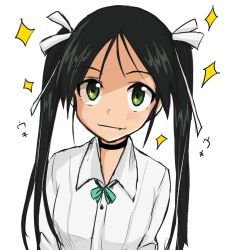 Rule 34 | 1girl, black hair, blush, emirio (emirio110), fang, francesca lucchini, green eyes, hair ribbon, highres, long hair, ribbon, smile, solo, sparkle, strike witches, twintails, world witches series