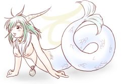 Rule 34 | bell, fins, green hair, hippocampus, horns, mermaid, monster girl, tagme