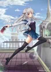 Rule 34 | 10s, 1girl, absolute duo, black ribbon, black thighhighs, blush, breasts, covered erect nipples, dated, hair ribbon, highres, huanghyy, long hair, long sleeves, looking at viewer, medium breasts, parted lips, red eyes, ribbon, see-through, silver hair, solo, thighhighs, yurie sigtuna
