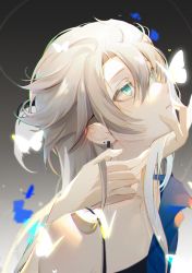 Rule 34 | 1boy, absurdres, albedo (genshin impact), aqua eyes, bishounen, blonde hair, bug, butterfly, genshin impact, glowing butterfly, highres, insect, looking at another, male focus, solo, white butterfly, xiaohen236