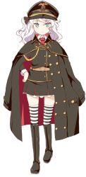 Rule 34 | 10s, 1girl, blue eyes, boots, full body, hair ornament, hat, high school fleet, looking at viewer, military, military hat, military uniform, official art, peaked cap, solo, thea kreutzer, thighhighs, uniform, wavy hair