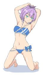 Rule 34 | 1girl, azur lane, bikini, blue bikini, highres, javelin (azur lane), javelin (beach picnic!) (azur lane), purple hair, standing on knees, swimsuit