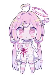Rule 34 | 1girl, @ @, ahoge, arms at sides, babydoll, bandaged neck, bandages, bare shoulders, bleeding, blood, blood on clothes, blush stickers, bow, bow panties, chibi, cross, dress, elbow gloves, expressionless, flat chest, flower, fork in head, full body, gloves, hair flower, hair intakes, hair ornament, halo, highres, indie virtual youtuber, injury, latin cross, long hair, looking at viewer, low twintails, mamimu (ma-mi-mu.me), momone chinoi, navel, no shoes, object through head, panties, pink eyes, pink hair, pink thighhighs, see-through, see-through dress, solo, stab, standing, stomach, strapless, strapless dress, striped clothes, striped thighhighs, thighhighs, transparent background, twintails, underwear, very long hair, virtual youtuber, white babydoll, white gloves, white panties