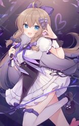 Rule 34 | a-soul, ahoge, blue eyes, bow, brown hair, diana (a-soul), dress, eyes bow, hair between eyes, hair bow, hair ornament, highres, long hair, low-tied sidelocks, non-web source, open mouth, smile