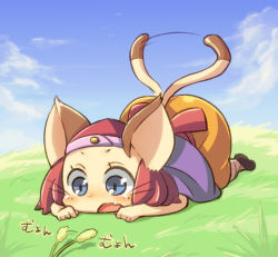 Rule 34 | 1girl, animal ears, bad id, bad pixiv id, blue eyes, brave story, cat ears, cat tail, cat teaser, gunjima souichirou, meena, solo, tail, tail wagging, whiskers