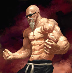 Rule 34 | 1boy, bald, beard, clenched hands, clenched teeth, dragon ball, facial hair, itou satoshi, male focus, manly, muscular, muten roushi, old, old man, pectorals, realistic, topless male, solo, sunglasses, teeth, veins