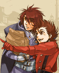 Rule 34 | 00s, age difference, brown hair, father and son, kratos aurion, lloyd irving, lowres, male focus, red hair, short hair, tales of (series), tales of symphonia