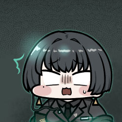 Rule 34 | :o, allmind (armored core 6), armored core, armored core 6, black hair, blush stickers, chibi, green eyes, jazz jack, lowres, office lady, personification, short hair