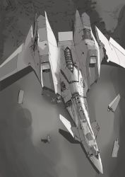Rule 34 | 1girl, aircraft, airplane, animal ears, damaged, fighter jet, from above, greyscale, hitomoji momotarou, jet, military, military vehicle, monochrome, original, shadow, solo, vehicle focus, walking