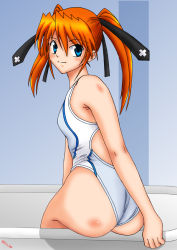 Rule 34 | 00s, ass, bell3, competition swimsuit, long hair, lyrical nanoha, mahou shoujo lyrical nanoha, mahou shoujo lyrical nanoha strikers, one-piece swimsuit, orange hair, solo, swimsuit, teana lanster, twintails