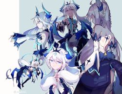 Rule 34 | 1girl, ahoge, bad id, bad pixiv id, bare shoulders, blue eyes, body markings, braid, demon tail, demon wings, detached sleeves, elsword, evil grin, evil smile, closed eyes, grin, hand on own face, highres, horns, luciela r. sourcream, mellchi, noblesse (elsword), ribbon, smile, symbol-shaped pupils, tail, thighhighs, tiara, twintails, white hair, wings