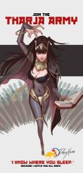 Rule 34 | 1girl, absurdres, black hair, bodysuit, book, bracelet, breasts, bridal gauntlets, cape, cleavage, dashxero, english text, fire emblem, fire emblem awakening, fire emblem heroes, full body, highres, jewelry, long hair, looking at viewer, nail polish, nintendo, purple eyes, smile, solo, tharja (fire emblem), tiara, two side up
