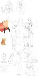 Rule 34 | 2boys, 6+girls, animal ears, barefoot, grabbing another&#039;s breast, breasts, feet, grabbing, highres, multiple boys, multiple girls, necktie, nora higuma, oversized clothes, school uniform, sketch, small breasts, squatting, tail