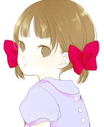 Rule 34 | 1girl, :t, brown eyes, brown hair, close-up, hair ribbon, pout, ribbon, short hair, solo, uko (artist), yufushi