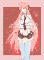 Rule 34 | 1girl, bare shoulders, blue eyes, blush, breast hold, breasts, carlos toshiki, center opening, crossed arms, detached sleeves, headset, highres, large breasts, long hair, looking at viewer, megurine luka, navel, necktie, pink hair, smile, solo, very long hair, vocaloid, vocaloid append