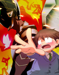 Rule 34 | 10s, 1boy, accel world, arita haruyuki, armor, brown hair, bug, butterfly, duel avatar, fat, fat man, bug, lafrance, male focus, necktie, open mouth, outstretched hand, school uniform, short hair, silver crow, solo, tears