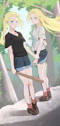 Rule 34 | absurdres, blonde hair, blue eyes, frown, highres, shoes, short shorts, shorts, spoilers, wanzituanzimax
