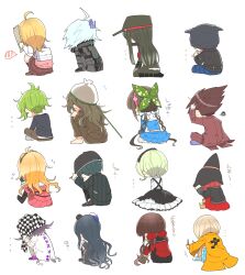 Rule 34 | ..., 6+boys, 6+girls, absurdly long hair, absurdres, ahoge, akamatsu kaede, amami rantaro, androgynous, android, antenna hair, aqua hair, arm belt, armband, backpack, bag, bandaged hand, bandages, bare legs, barefoot, baseball cap, beanie, belt, belt buckle, black belt, black dress, black footwear, black gloves, black hair, black hairband, black hat, black jacket, black mask, black pants, black sailor collar, black scarf, black skirt, black sleeves, black socks, blazer, blonde hair, blue hair, blue pants, blue serafuku, blue shirt, blue skirt, blue sleeves, blunt bangs, blunt ends, bob cut, boots, bow, brown-framed eyewear, brown footwear, brown hair, brown jacket, brown pants, brown sleeves, brown suit, buckle, butterfly net, chabashira tenko, checkered clothes, checkered scarf, chibi, cigarette, circle skirt, coat, coat partially removed, collared jacket, collared shirt, colored tips, commentary request, covering face, criss-cross back-straps, cross-laced jacket, crossed legs, danganronpa (series), danganronpa v3: killing harmony, dark-skinned female, dark skin, dress, ear piercing, embarrassed, everyone, floral print, flying sweatdrops, formal, frilled dress, frilled skirt, frills, from behind, gakuran, gloves, goggles, goggles on head, gokuhara gonta, green bow, green hair, green hat, green jacket, green pants, green sleeves, grey footwear, hair bow, hair ornament, hair scrunchie, hairband, hand net, hand on headwear, hand on lap, hand on own head, hand on own knee, harukawa maki, hat, highres, holding, holding cigarette, holding clothes, holding own hair, holding paintbrush, holding paper, holding scarf, horned hat, hoshi ryoma, hugging own legs, iruma miu, jacket, k1-b0, knee boots, kneehighs, lace-trimmed hairband, lace trim, layered dress, leather, leather jacket, loafers, long dress, long hair, long sleeves, low twintails, maid headdress, mask, medium skirt, messy hair, midriff, miniskirt, momota kaito, motion lines, mouth mask, multicolored hair, multiple belts, multiple boys, multiple girls, multiple hair bows, musical note, musical note print, no shoes, oma kokichi, open belt, outstretched arm, paintbrush, pants, paper, peaked cap, piercing, pink serafuku, pink shirt, pink skirt, pink sleeves, pink vest, pinstripe jacket, pinstripe pants, pinstripe pattern, pinstripe sleeves, pleated skirt, pocket, pointy footwear, purple coat, purple footwear, purple hair, purple pants, purple skirt, purple sleeves, red armband, red hair, red scrunchie, red shirt, red skirt, red sleeves, red thighhighs, saihara shuichi, sailor collar, scarf, scarf on head, school uniform, scrunchie, seiza, serafuku, shinguji korekiyo, shirogane tsumugi, shirt, shoes, simple background, sitting, skirt, skirt set, sleeves past elbows, slippers, socks, spider web print, spiked hair, spoken blush, squatting, squiggle, straight hair, striped clothes, striped pants, striped shirt, striped sleeves, studded gloves, suit, thigh belt, thigh strap, thighhighs, tojo kirumi, twintails, two-tone scarf, unmoving pattern, very long hair, vest, white background, white bag, white belt, white bow, white dress, white footwear, white hair, white jacket, white pants, white sailor collar, white scarf, white shirt, white sleeves, white socks, white undershirt, wide sleeves, witch hat, yellow footwear, yellow raincoat, yellow sleeves, yomoda (7taizai7bitoku), yonaga angie, yumeno himiko, zipper