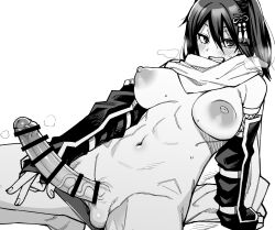 1futa bar_censor blush breasts censored elbow_gloves erection fingerless_gloves foreskin futanari gloves greyscale grin hair_between_eyes hair_ornament kaauchi kantai_collection large_breasts large_penis looking_at_viewer monochrome navel nipples nude penis phimosis scarf sendai_(kancolle) simple_background smile solo stomach testicles veins veiny_penis white_background