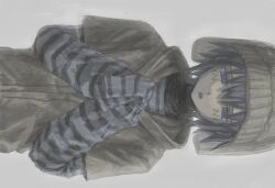 Rule 34 | 1boy, :o, brown shirt, grey eyes, grey hair, hat, highres, open mouth, original, rotated, shirt, solo, striped clothes, striped shirt, striped sleeves, yuutsu (umrs8555)