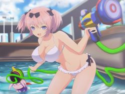 Rule 34 | + +, 10s, 1girl, bad id, bad pixiv id, bikini, blue eyes, bow, breasts, hair bow, hibari (senran kagura), highres, in dex0224, large breasts, looking at viewer, open mouth, pink hair, senran kagura, short hair, short twintails, smile, solo, swimsuit, symbol-shaped pupils, twintails, water, water gun