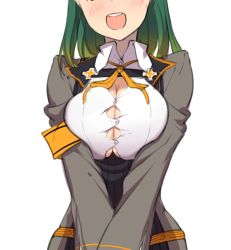 Rule 34 | 1girl, armband, blush, breasts, bursting breasts, cleavage, cropped jacket, g28 (girls&#039; frontline), girls&#039; frontline, gradient hair, green hair, large breasts, long hair, multicolored hair, smile, two-tone hair, xiujia yihuizi