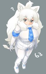Rule 34 | 1girl, :3, ?, animal ear fluff, animal ears, blue bow, blue necktie, blue panties, blush, boots, bow, breasts, closed mouth, commentary request, elbow gloves, footwear bow, full body, fur collar, gloves, grey background, grey eyes, highres, kemono friends, large breasts, lets0020, lion ears, lion girl, long hair, looking at viewer, medium bangs, necktie, no pants, numbered, panties, pantyhose, plaid necktie, short sleeves, simple background, smile, solo, standing, underwear, very long hair, white footwear, white gloves, white hair, white lion (kemono friends), white pantyhose