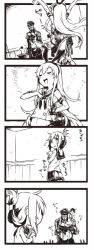 Rule 34 | 10s, 4koma, admiral (kancolle), ahoge, anchor hair ornament, auru t, brown theme, carrying, carrying over shoulder, closed eyes, comic, desk, elbow gloves, folded ponytail, g gundam, gloves, gundam, hair ornament, hairband, hand on own chest, hands up, hat, inazuma (kancolle), kantai collection, long hair, master asia, military, military uniform, monochrome, naval uniform, navel, open mouth, piggyback, school uniform, serafuku, shimakaze (kancolle), simple background, smile, translation request, uniform, white background