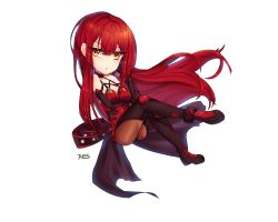 Rule 34 | 1girl, arm under breasts, bad id, bad pixiv id, bare shoulders, collarbone, crimson avenger (elsword), detached sleeves, elesis (elsword), elsword, hand on own cheek, hand on own face, highres, long hair, red hair, xes (xes 5377), yellow eyes