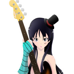 Rule 34 | 00s, 1girl, akiyama mio, bad id, bad pixiv id, bass guitar, black hair, blunt bangs, don&#039;t say &quot;lazy&quot;, female focus, fingerless gloves, gloves, gothic lolita, guitar, hat, hime cut, instrument, k-on!, lolita fashion, miang, mini hat, mini top hat, mouth hold, nude, plectrum, simple background, solo, top hat
