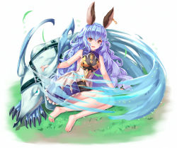 Rule 34 | 10s, 1girl, :d, animal ears, arm support, barefoot, blue hair, breasts, brown eyes, erune, ferry (granblue fantasy), full body, granblue fantasy, long hair, looking at viewer, open mouth, outdoors, pensuke, sideboob, sitting, smile, solo, very long hair, white background, yokozuwari
