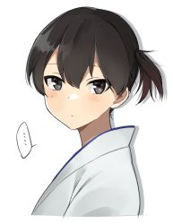 Rule 34 | ..., 1girl, absurdres, alternate hair length, alternate hairstyle, black hair, blue eyes, commentary request, cropped torso, highres, japanese clothes, kaga (kancolle), kantai collection, looking at viewer, side ponytail, simple background, solo, spoken ellipsis, toriniku senshi chikinman, white background