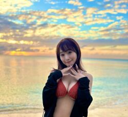 Rule 34 | 1girl, bikini, breasts, cleavage, horizon, photo (medium), red bikini, shiraishi marina, swimsuit