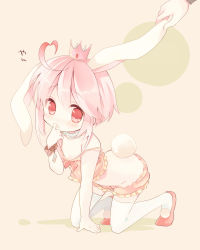 Rule 34 | 1boy, ac japan, ahoge, aisatsu no mahou, animal ears, arigato usagi, bad id, bad pixiv id, bloomers, camisole, crossdressing, crown, highres, jewelry, lop rabbit ears, male focus, necklace, ousaka nozomi, personification, pink eyes, pink hair, rabbit ears, rabbit tail, short hair, solo focus, strap slip, tail, thighhighs, trap, underwear, white legwear, wristband