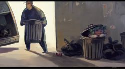 Rule 34 | 1girl, ^ ^, closed eyes, commentary, garbage truck, hair bobbles, hair ornament, in container, kisume, koto inari, motor vehicle, touhou, trash bag, trash can, truck