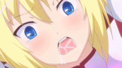 Rule 34 | ahegao, animated, animated gif, blonde hair, blue eyes, blush, dot nose, face, glowing, glowing eyes, luvirias, majin label, ochi mono rpg seikishi luvilias, open mouth, saliva, solo, tears, teeth, tongue, tongue out, upper teeth only