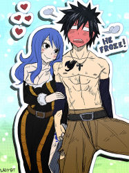 Rule 34 | 1boy, 1girl, blush, breasts, couple, fairy tail, gray fullbuster, heart, juvia lockser, ladygt93, large breasts, topless male