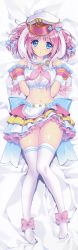 Rule 34 | 1girl, absurdres, animal ears, ascot, blush, bow, breasts, carnelian, coco (carnelian), dakimakura (medium), detached collar, frilled skirt, frills, full body, hat, highres, huge filesize, looking at viewer, medium breasts, midriff, navel, open mouth, original, panties, pink bow, pink hair, rabbit ears, sailor collar, shirt, short hair, skirt, solo, striped clothes, striped panties, thighhighs, underwear, white shirt, white thighhighs, wrist cuffs